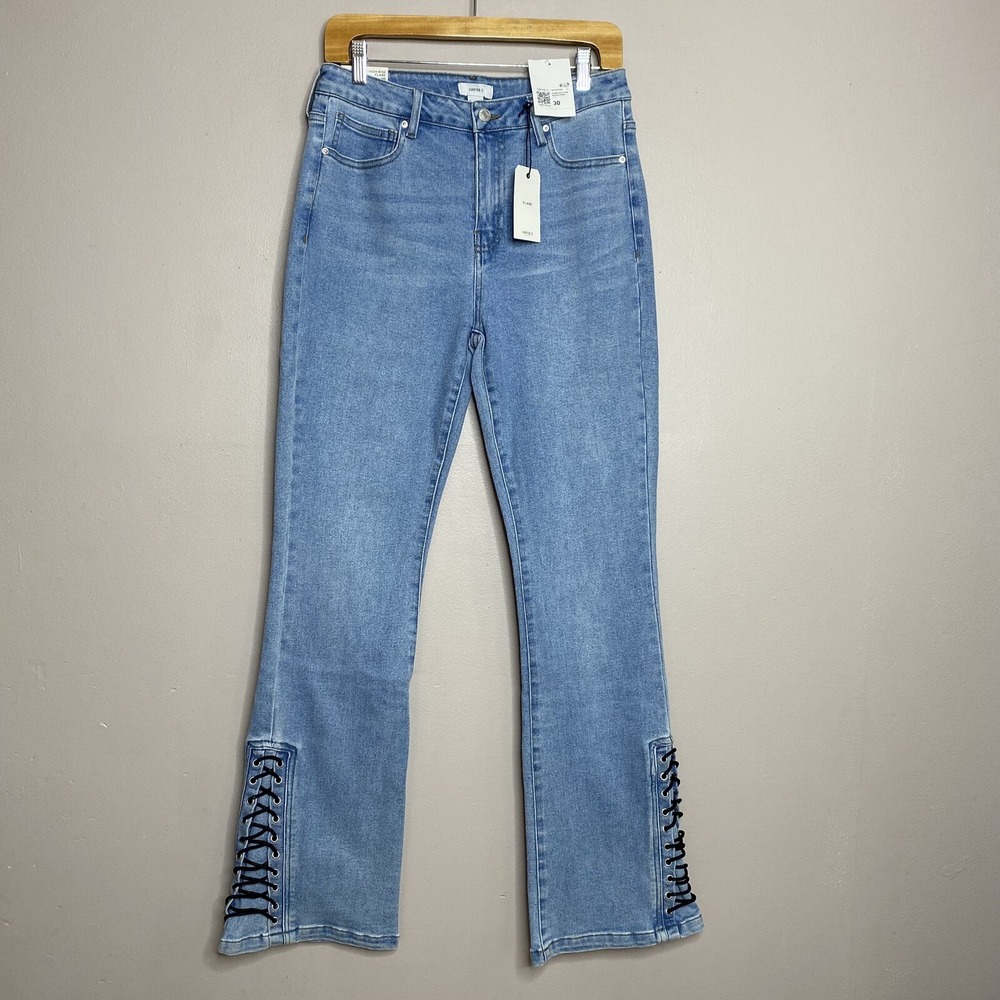 Forever 21 High Rise Lace Up Flare Leg Jeans Women's Size 30